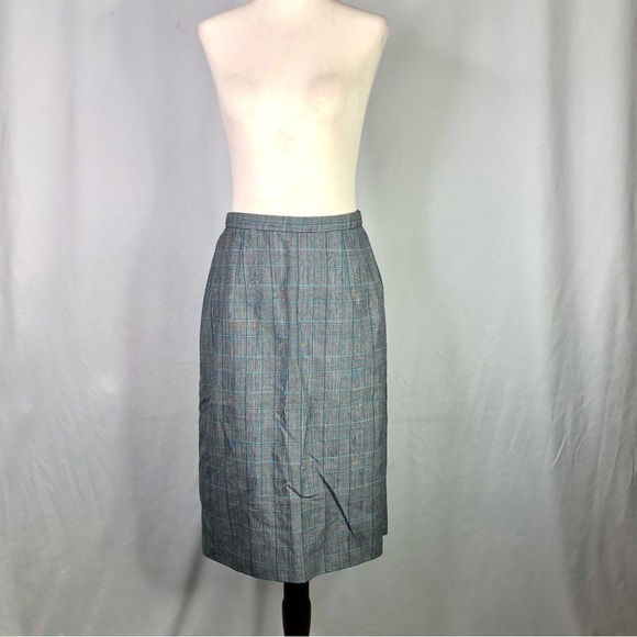 VINTAGE Pendleton plaid wool straight knee length skirt houndstooth fits size 6 - Picture 1 of 7